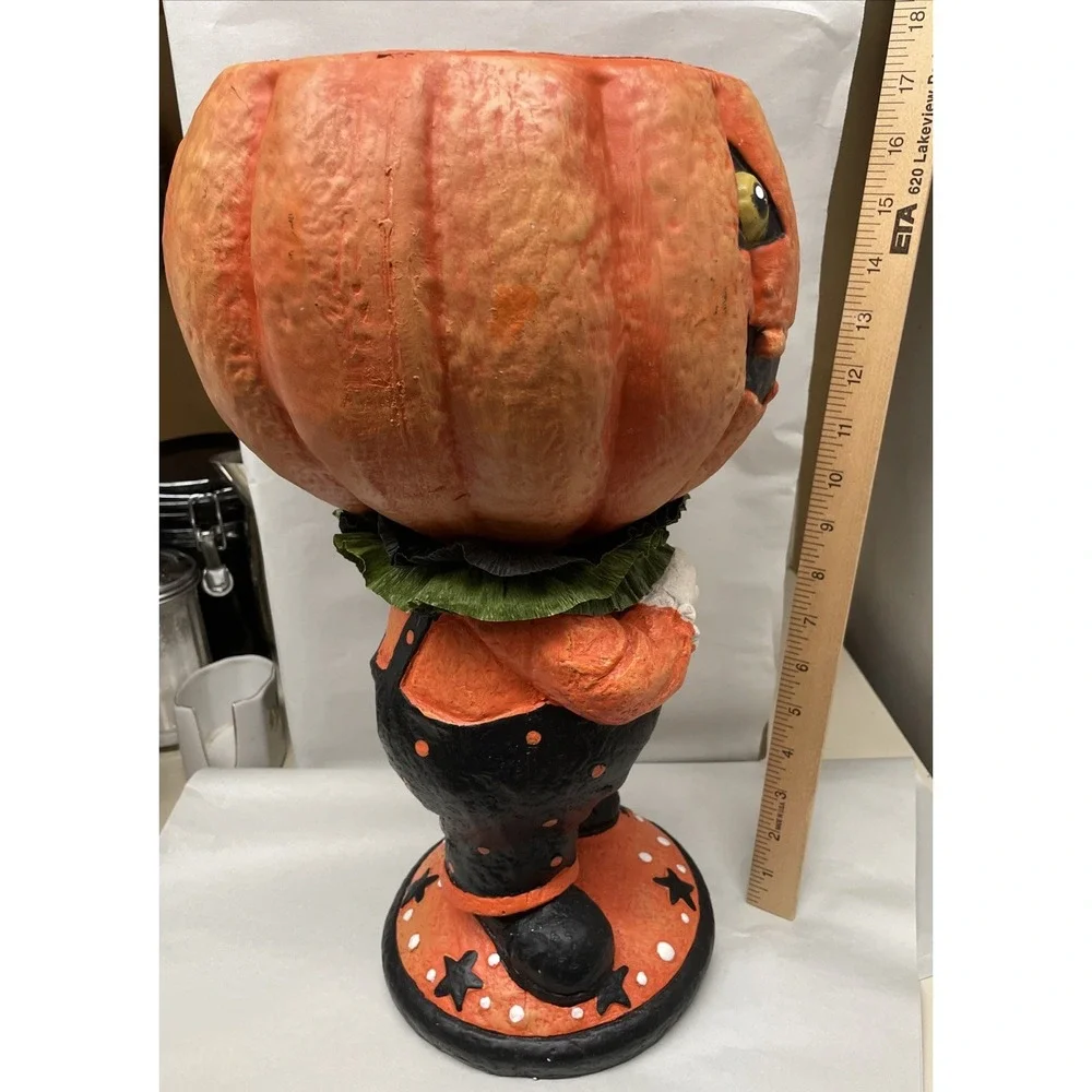 Primitive Halloween PUMPKIN Head CANDY CORN Dish Figurine 17